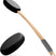 Black massage paddle with wooden handle on a white background