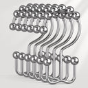 AmazerBath chrome metal double shower curtain hooks with smooth roller balls, modern style, set of 12.