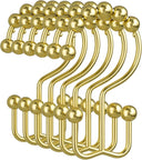 AmazerBath gold metal double shower curtain hooks with smooth roller balls, modern style, set of 12.
