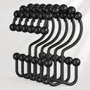 AmazerBath matte black metal double shower curtain hooks with roller balls, modern style, set of 12.