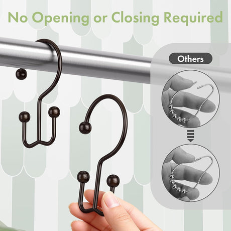 Open-ended bronze double shower curtain hook designed for quick installation without opening or closing.