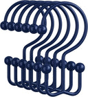 Set of navy blue hooks with spherical ends on a white background
