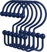 Set of navy blue hooks with spherical ends on a white background