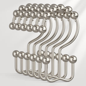 AmazerBath nickel metal double shower curtain hooks with smooth roller balls, modern style, set of 12.