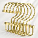Set of 12 AmazerBath gold cylindrical metal shower curtain hooks displayed on a clean white background.