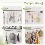 Collage showing the versatility of a hanging rack in kitchen, bathroom, shelf, and wardrobe settings.
