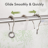 Curtain hooks on a rod with text 'Glide Smoothly & Quickly' and floral design in the background.