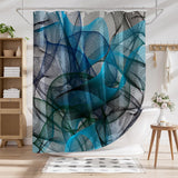 Abstract patterned shower curtain in a bathroom setting