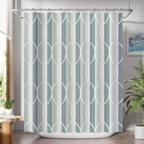 Shower curtain with geometric pattern in a bathroom setting