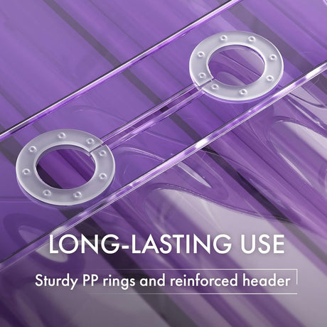Clear plastic strip with PP rings on a purple background, emphasizing durability.
