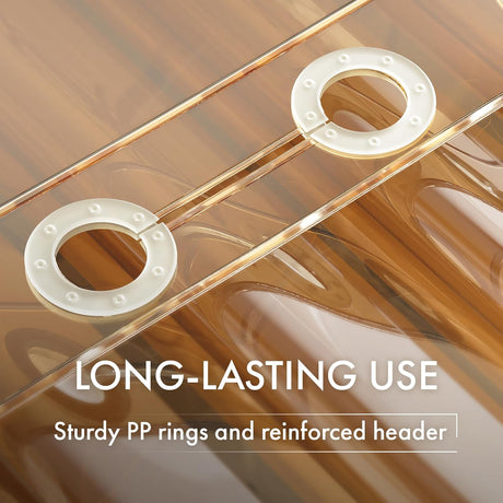 Sturdy PP rings and reinforced header with text 'LONG-LASTING USE' on a clear background