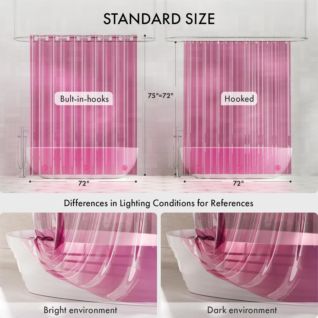 AmazerBath 100% EVA No Hook Shower Curtain Liner, 8G Heavy Duty