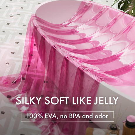 Shower curtain liner with text of "100% EVA, no BPA and odor"