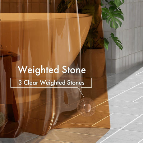 Brown stone with clear weighted stones on a tiled floor