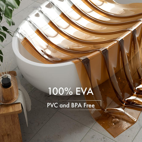 Brown EVA seat cover on a white bathtub with '100% EVA PVC and BPA Free' text.