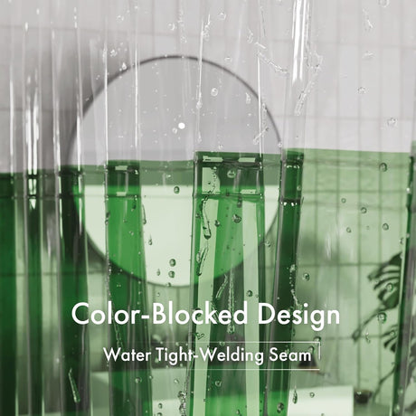 Clear plastic sheet with green and white color-blocked design, water tight welding seam.