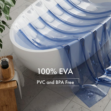 Blue EVA pool with white interior on a tiled floor, featuring '100% EVA PVC and BPA Free' text.