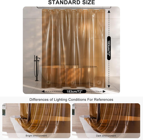 Clear plastic curtain with measurements and lighting condition references on a white background
