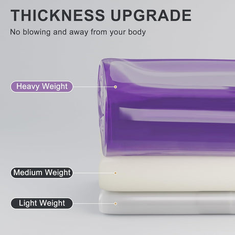 Roll of purple plastic sheeting with weight labels on a gray background