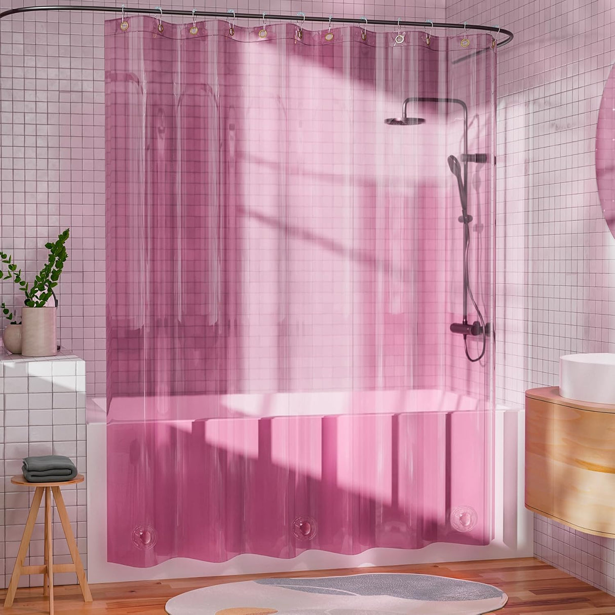 AmazerBath 100% EVA Heavy Duty Shower Curtain Liner - Rainbow Heroism & Caramel Latte Design