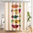 Shower curtain with colorful fish pattern in a bathroom setting