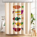 Shower curtain with colorful fish pattern in a bathroom setting