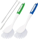 Two cleaning brushes with green and blue handles on a white background