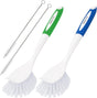 Two cleaning brushes with green and blue handles on a white background