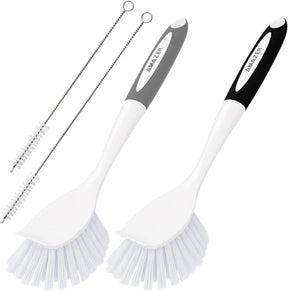 Two kitchen brushes with scrubber heads and long handles on a white background, branded 'AMAZEN'.
