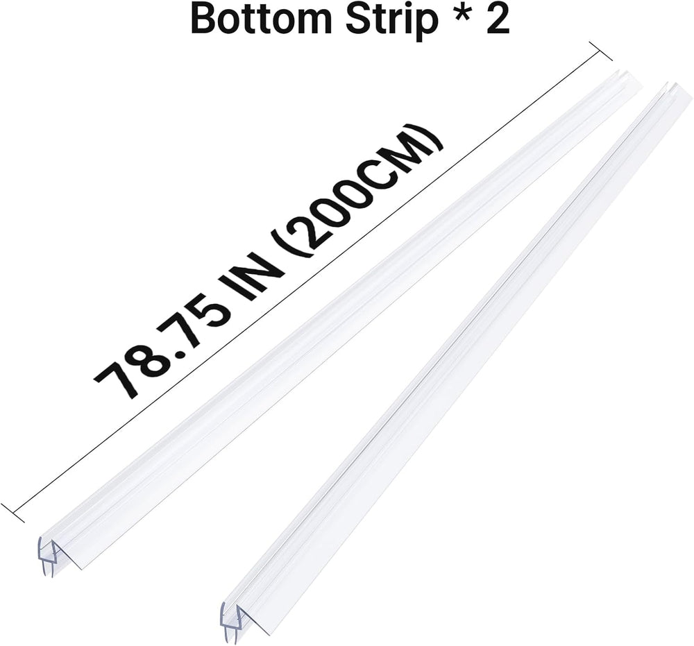 Two clear plastic strips labeled 'Bottom Strip * 2' with dimensions on a white background