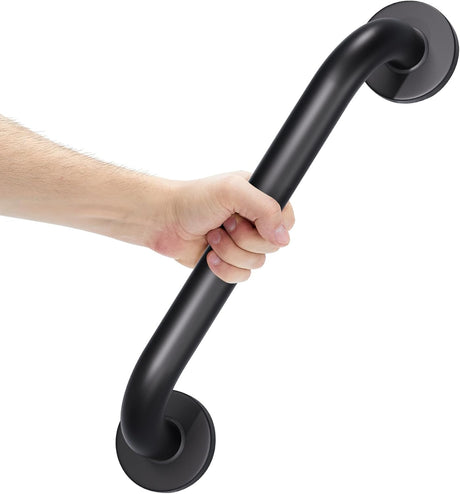 Black grab bar held by a hand on a white background