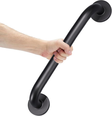 Black grab bar held by a hand on a white background