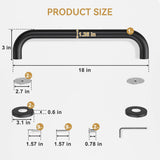 Measurement chart of a black metal bar with dimensions labeled