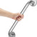 Hand holding a stainless steel grab bar against a white background