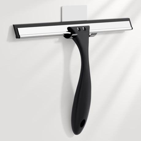 Black squeegee with a silver blade on a white background
