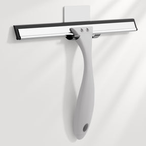 Squeegee with black rubber blade and silver metal handle on a white background
