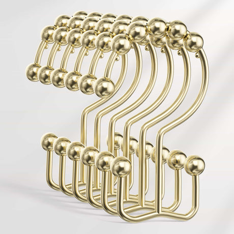 Stainless Steel Double Shower Curtain Hooks, Set of 12