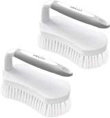 Two white cleaning brushes with handles on a white background, branded 'Amazer'.