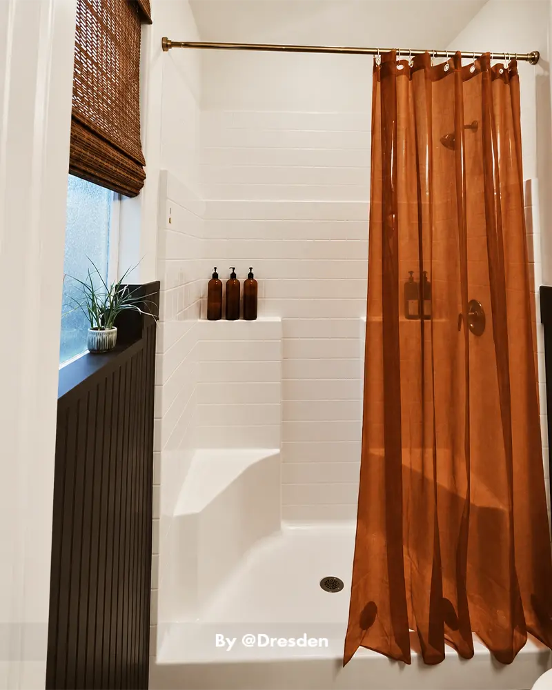 AmazerBath waterproof Sun EVA shower liner installed in a customer bathroom to help keep the surrounding floor dry