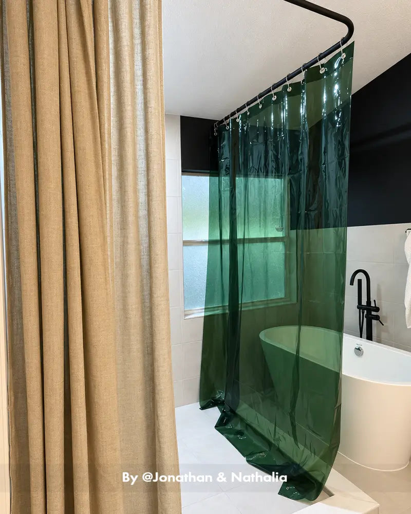 AmazerBath Sun EVA liner hanging across a bathtub in a real home bathroom, showing flexible material and broad coverage