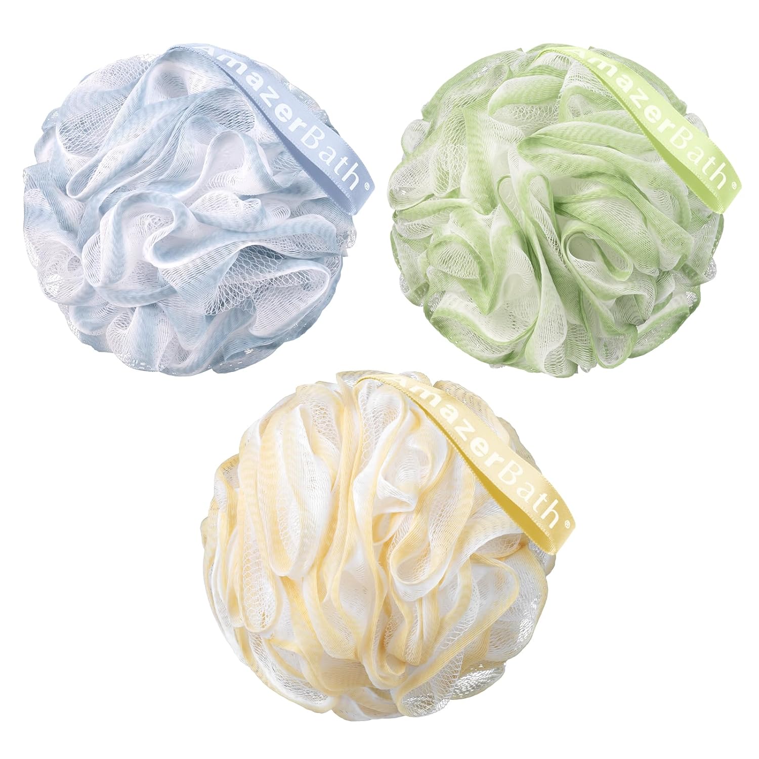 AmazerBath Colorful Shower Loofah Bath Sponge, Set of 3