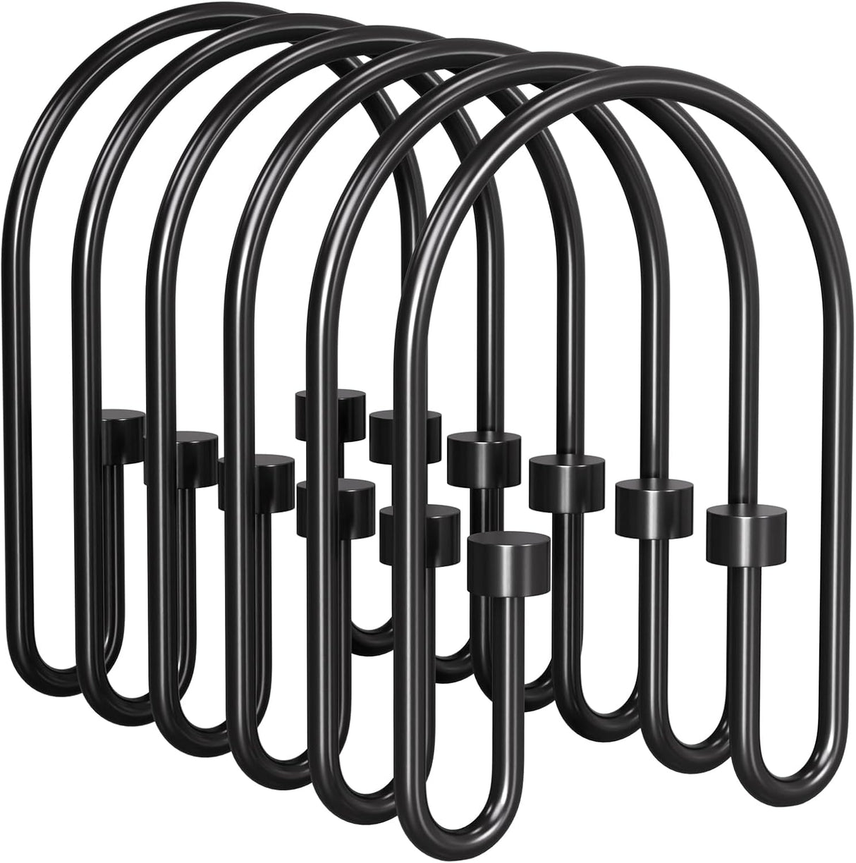 Set of black metal bike racks on a white background