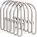 Set of silver shower curtain hooks on a white background