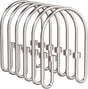 Set of silver shower curtain hooks on a white background