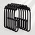 Black metal hooks arranged in a circular pattern on a white background