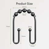 Black beaded product with measurements on a light gray background