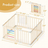 Wooden playpen with dimensions labeled on a white background