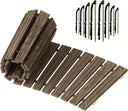 Wooden deck boards and fasteners on a white background