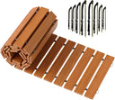 Wooden deck tiles with installation hardware on a white background