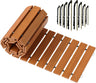Wooden deck tiles with installation hardware on a white background